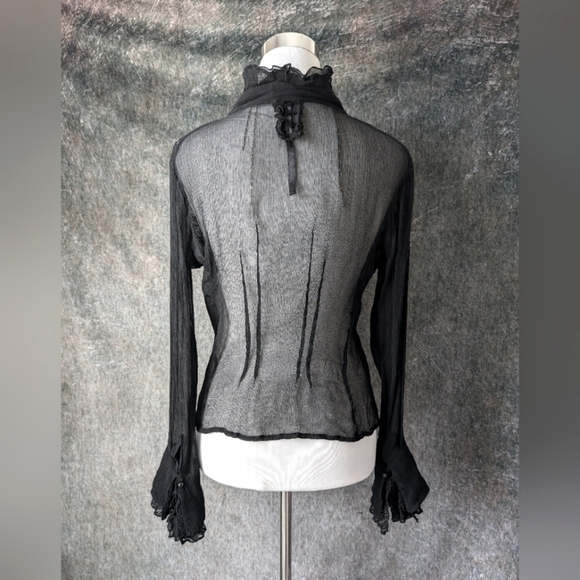 Y2K 2000s Black Ruffle Silky Lace Blouse - Picture 4 of 4